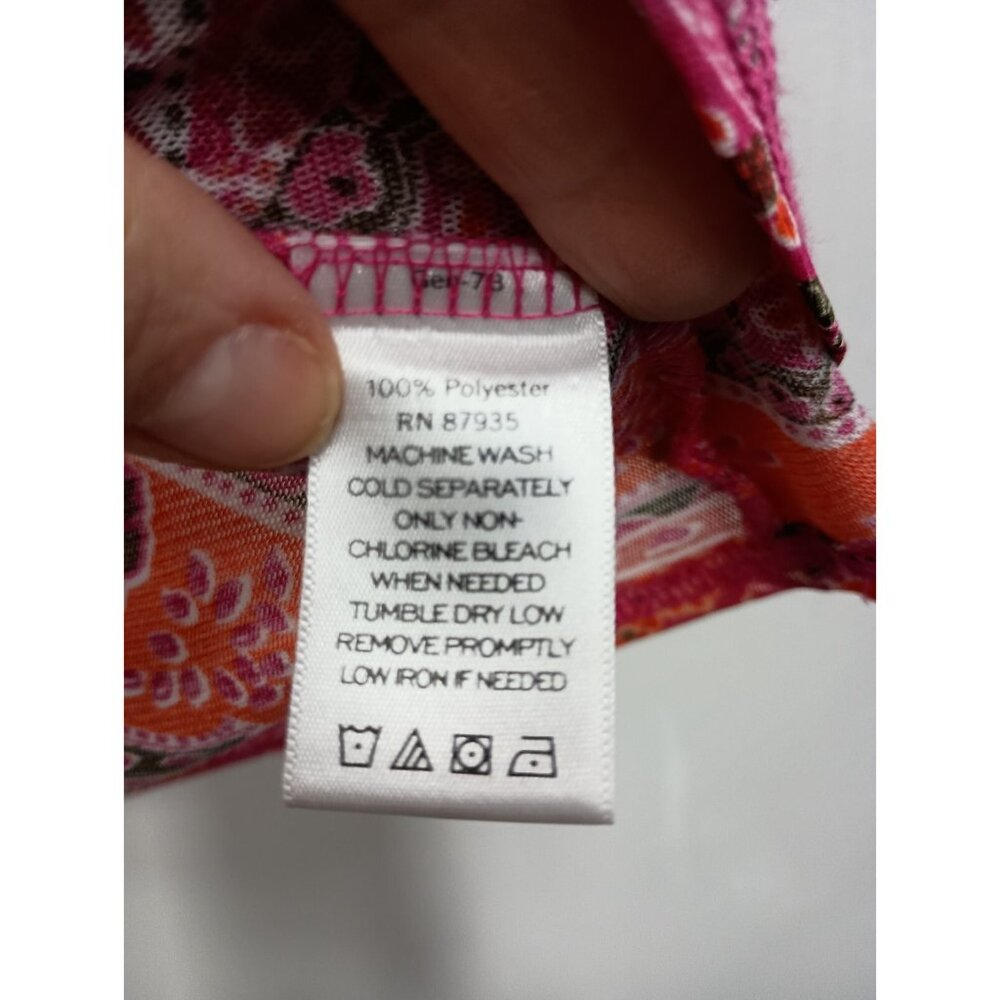 Susan Graver Womens Tank Top Size Large Orange Pink Paisley BOHO Beach - Picture 5 of 7